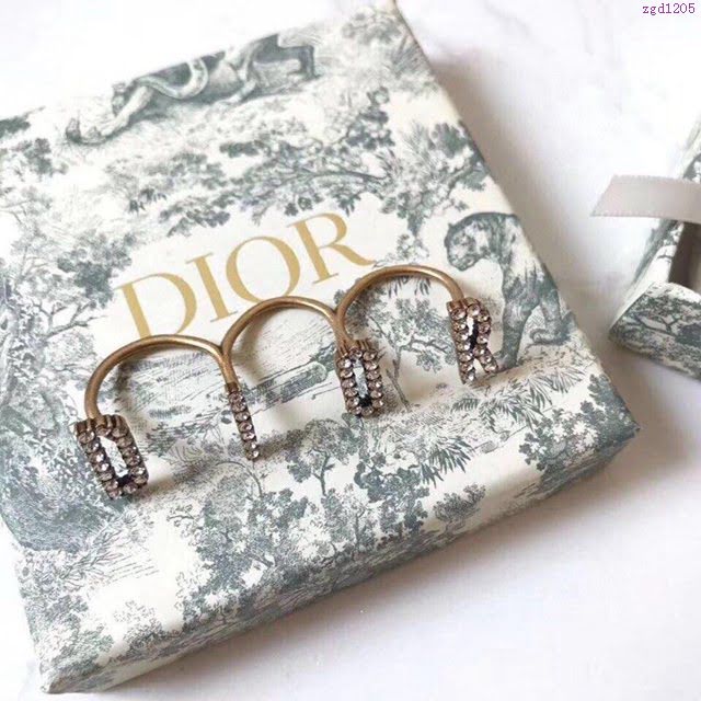 Dior飾品 迪奧經典熱銷款字母三連指合一滿鑽個性戒指  zgd1205