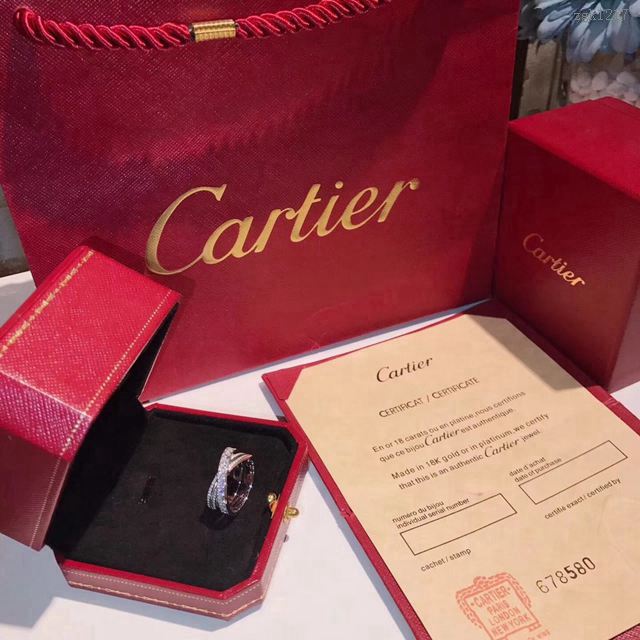 Cartier飾品 卡地亞雙層交叉戒指 925純銀微鑲高碳鑽 時尚經典百搭  zgk1217