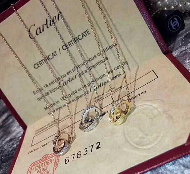 Cartier首飾品 卡地亞雙環項鏈 高端925純銀  zgk1335