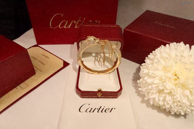 Cartier首飾 卡地亞豹頭滿鑽爆款手鐲 Cartier豹子手鐲  zgk1347