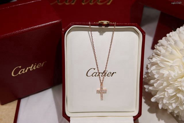Cartier首飾 卡地亞十字架型項鏈 進口925純銀18k金鑲鑽項鏈  zgk1349
