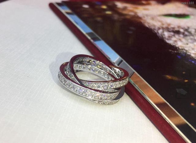 Cartier首飾 卡地亞專櫃三環 滿鑽微鑲鑲鑽戒指 馬伊琍同款  zgk1388