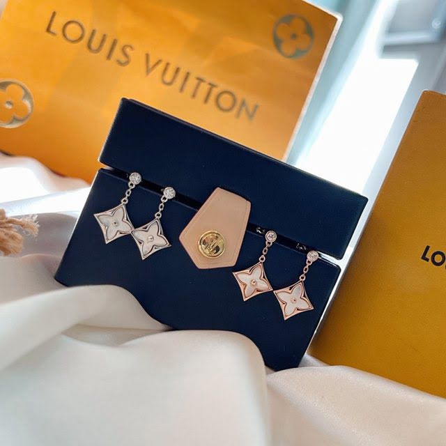 Louis Vuitton純銀飾品 路易威登白貝四葉草耳釘 LV玫瑰金白金鏈條耳環  zglv1820