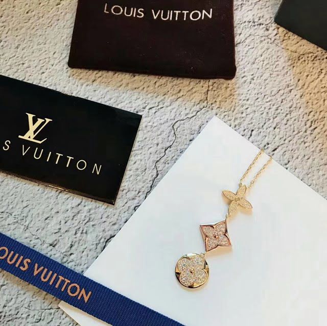 Louis Vuitton純銀飾品 路易威登三花滿鑽項鏈 LV四葉草鏈條吊墜鎖骨鏈  zglv1981