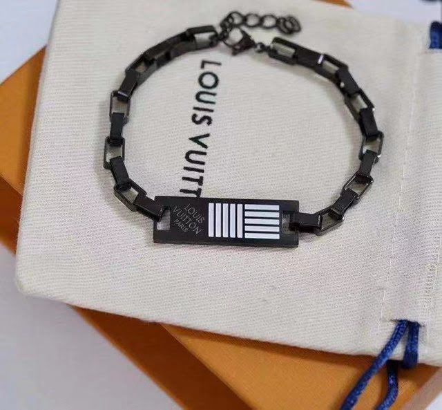 Louis Vuitton新款飾品 路易威登牛仔粗鏈手鏈 LV條紋黑色手環  zglv2111