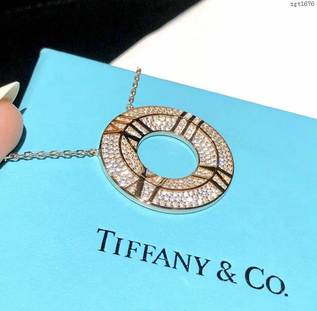 Tiffany純銀飾品 蒂芙尼女士專櫃爆款滿鑽羅馬字母項鏈 Tiffany圓盤項鏈  zgt1676
