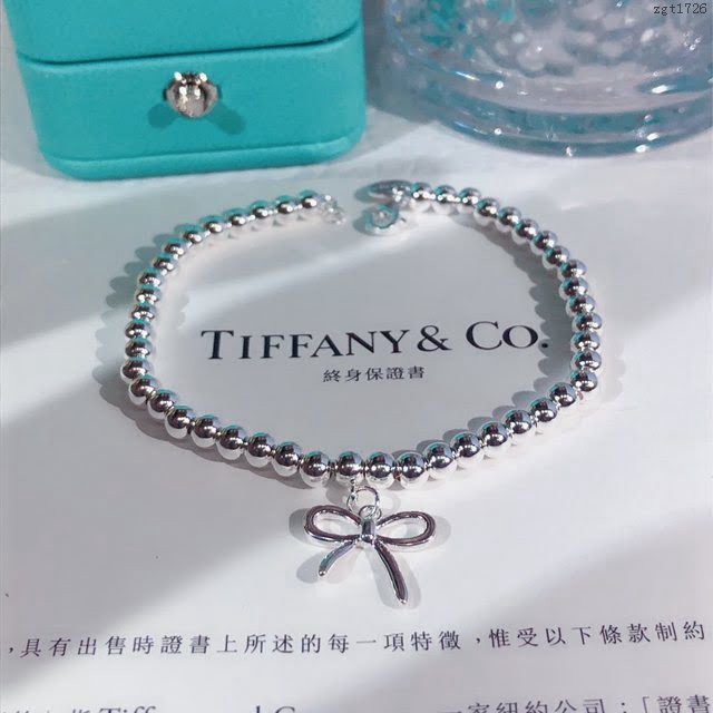 Tiffany純銀飾品 蒂芙尼女士專櫃爆款風蝴蝶結手鏈 蒂芙尼櫻花粉藍色雙心琺瑯手鏈  zgt1726