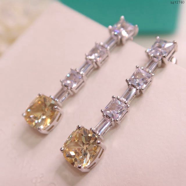 Tiffany飾品 蒂芙尼女士專櫃爆款高級珠寶流蘇方形黃鑽耳釘耳環  zgt1740