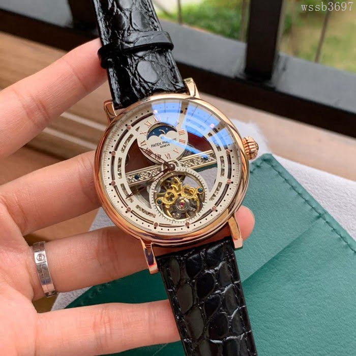 百達翡麗PATEK PHILPPE 最新設計鏤空新品 頂級全自動機械機芯 真牛皮錶帶 精品男士腕表  wssb3697