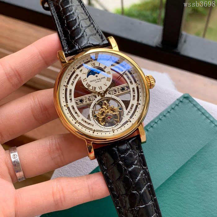 百達翡麗PATEK PHILPPE 最新設計鏤空新品 頂級全自動機械機芯 真牛皮錶帶 精品男士腕表  wssb3698