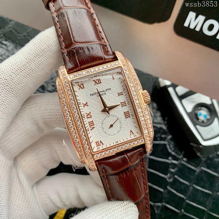 百達翡麗PATEK PHILPPE 新品 方形酒桶 自動機芯 316L精鋼表殼 牛皮針扣皮帶 簡約商務 男士腕表  wssb3853