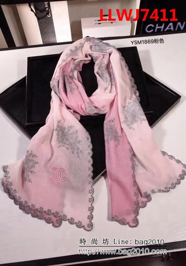 CHANEL香奈兒 2018專櫃原版手工吊染真絲羊毛刺繡長圍巾 YSM1869 LLWJ7411