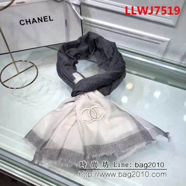 CHANEL香奈兒四季款 銀絲邊山羊絨圍巾 LLWJ7519