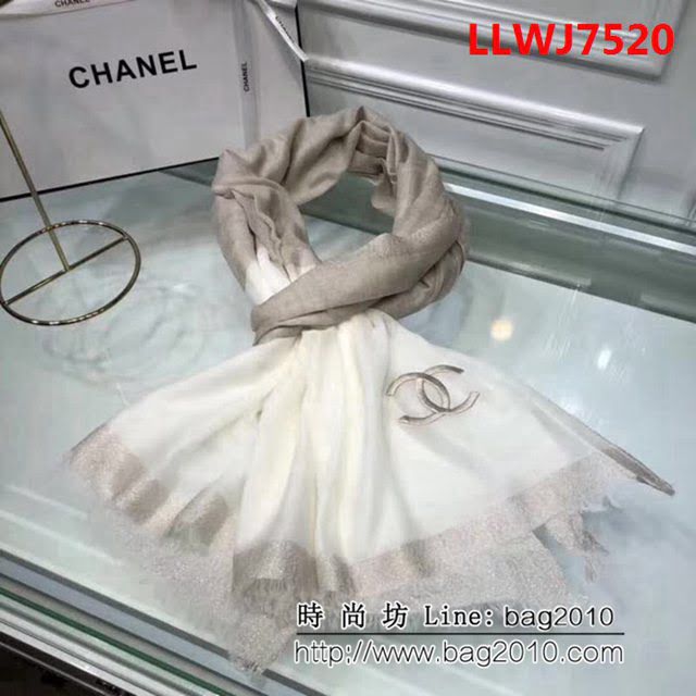 CHANEL香奈兒四季款 銀絲邊山羊絨圍巾 LLWJ7520