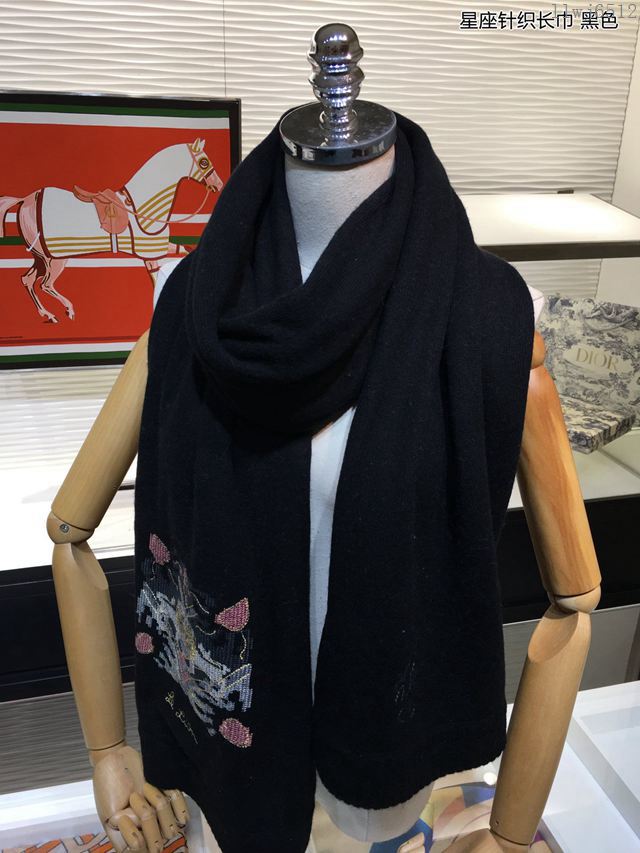 Dior星座針織長巾 雙層加厚 迪奧山羊絨星座手工嵌花圍巾  llwj6512