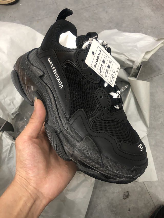 Balenciaga經典款男鞋 真氣墊底黑色巴黎世家頂級版本透明氣墊鞋 Balenciaga Triple S老爹鞋 Balenciaga情侶款老爹鞋  hdbl1003