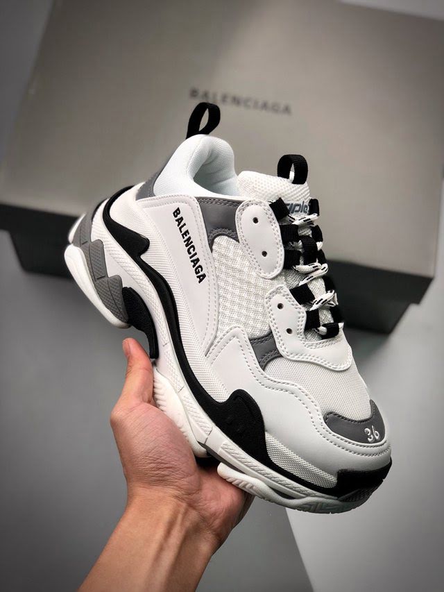 Balenciaga經典款男女鞋 巴黎世家頂級版本Triple S大底LOGO黑白灰老爹鞋 Balenciaga情侶款老爹鞋  hdbl1205