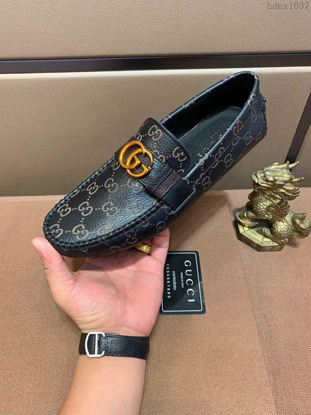 GUCCI男鞋 新款豆豆鞋 香港原單頂級 古馳高端精品 男士休豆豆鞋 Gucci懶人套腳樂福款駕車鞋  hdnx1037