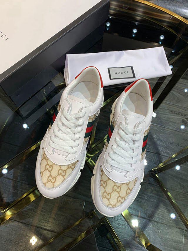 GUCCI男鞋 古馳頂級代購2019早春專櫃同步 進口牛皮鞋面配雙G網布 Gucci休閒男鞋 Gucci運動男鞋  hdnx1124