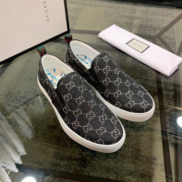 GUCCI男鞋 頂級代購 2019早春專櫃同步 古馳牛仔布男板鞋 Gucci印花休閒鞋  hdnx1288