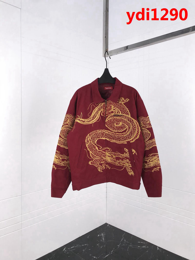 SUPREME 18FW秋冬新款 刺繡中國龍 男款夾棉夾克 紅色 ydi1290