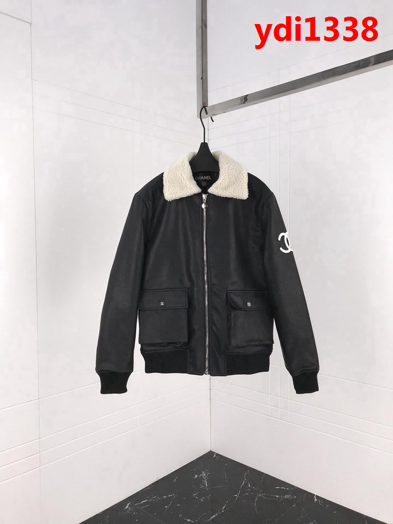 CHANEL香奈兒 18FW 小香中古系列 毛絨領子 洗水Pu皮棉衣 情侶款 ydi1338