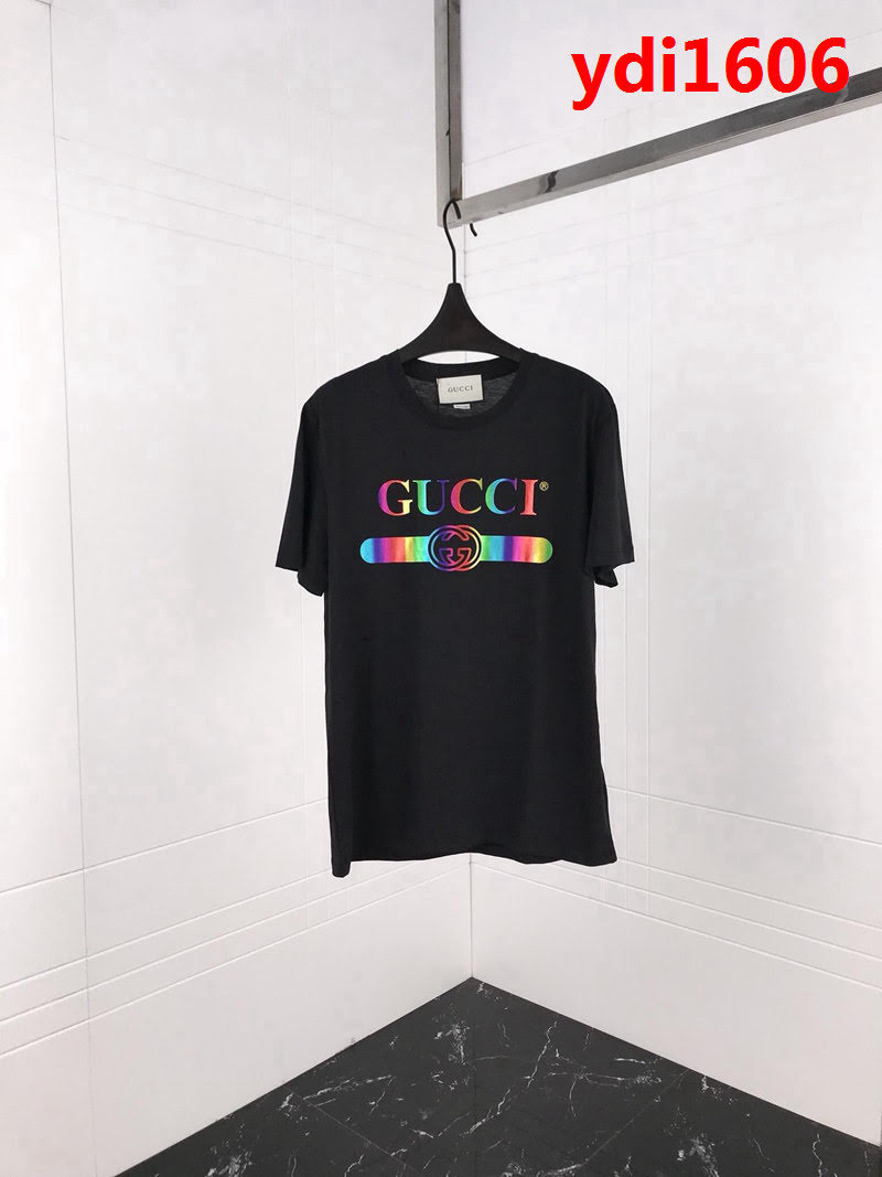 GUCCI古馳 19早春新款 漸變色logo印花 雙股絲光棉短袖 男女同款 ydi1606