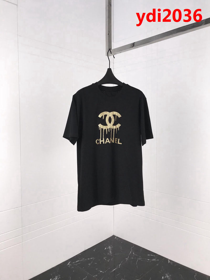 Chanel香奈兒 19ss早春新款短袖 閃粉logo 定制原版純棉面料 高版本男女同款 ydi2036