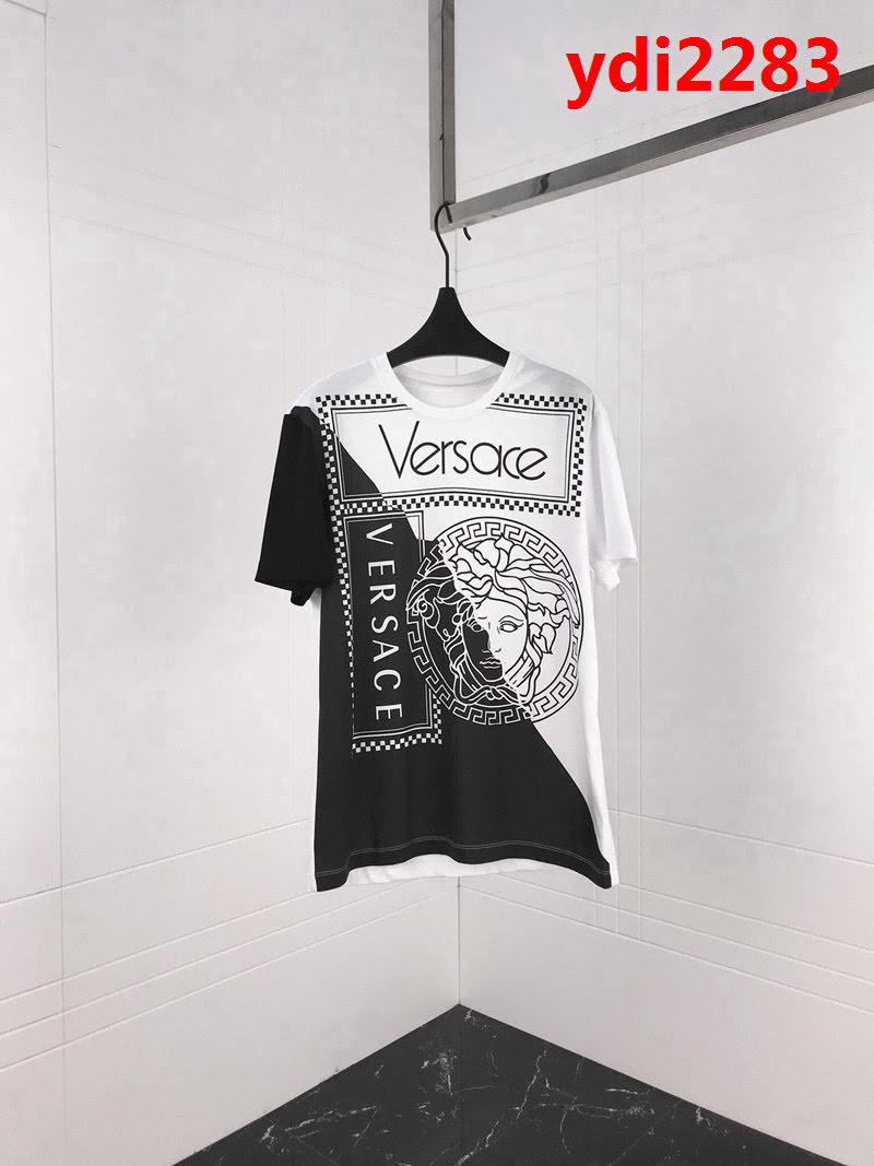 Versace範思哲 19ss早春新款 黑白拼色印花短袖 數碼直噴工藝 定制面料 高版本男女同款 ydi2283