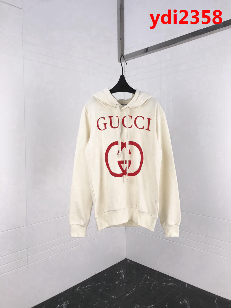 Gucci古奇 18ss 當下最火的雙圓環 螺紋棉連帽衛衣 新增紅色圓環 連帽抽繩做舊 米色 男女同款 ydi2358