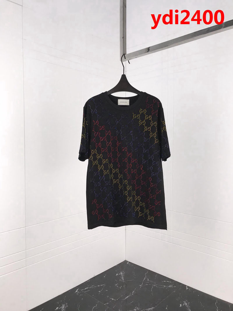 GUCCI古馳 19ss春夏新秀款 全身雙G燙鑽工藝 短袖T-shirt 三色鑽漸變效果 男女同款 ydi2400