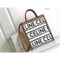 Celine專櫃2022新款通體印花織物牛皮革CABAS小號購物袋 賽琳黑白字母織物托特購物袋 sldj2311