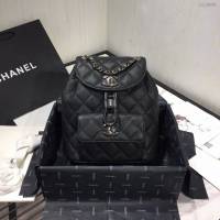 Chanel女包 2020早春新款黑色荔枝紋小牛皮 Duma雙肩背包  djc4008