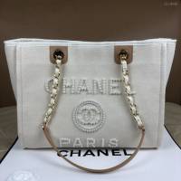 Chanel女包 A66939 Chanel Cabas Ete沙灘包 Chanel春夏新品珍珠帆布購物袋  djc4049