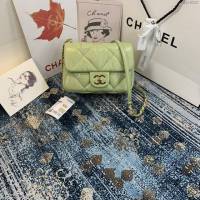 Chanel女包 香奈兒專櫃最新款菱格泡泡包 Chanel果綠色羊皮口蓋包 AS2232  djc4310