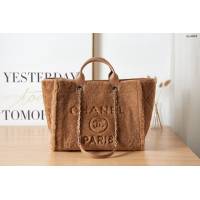 Chanel專櫃新款23k羊毛配皮棕色沙灘包 66941 香奈兒shoping bag購物袋 djc4628