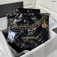 Chanel專櫃2022S春夏火爆22 bag購物袋 AS3260 香奈兒黑色白線鏈條肩背包 djc4814