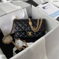 Chanel專櫃22K秋冬新款AS3393金珠黑色鏈條包 香奈兒小羊皮肩背斜挎女包 djc5109