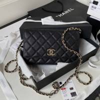 Chanel專櫃新款23s鏤空woc鏈條斜挎包 AP3180 香奈兒黑金荔枝皮女包 djc5207