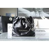Chanel專櫃新款火爆小號22bag包購物袋 香奈兒收納袋黑色銀扣原廠小羊皮鏈條肩背手袋手提袋 djc5263