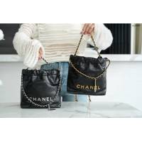 Chanel專櫃新款23S小牛皮22Mini bag黑銀 香奈兒迷你22bag鏈條肩背包 djc5283