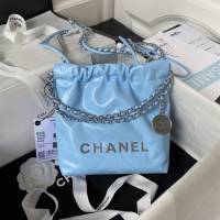 Chanel香奈兒23SAS3980專櫃新款鏈條女包 香奈兒mini22bag經典迷你版淺藍休閒時尚肩背包 djc6129