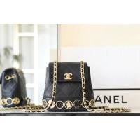Chanel專櫃新款鏈條徽章女款雙肩包 香奈兒黑色小牛皮雙肩背包 djc6718