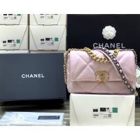 Chanel專櫃經典款19bag鏈條女包 香奈兒櫻花粉色原廠山羊皮手提肩背包 djc6768