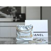 Chanel專櫃新款霧霾藍鏈條女包 香奈兒春夏系列火爆珍珠鏈條Mini22bag djc6779