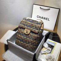 Chanel女包 Chanel最新編織紅金斜紋 91121小號 雙肩背包 呢料系列 香奈兒後背包 Chanel新款雙肩包  djc3244