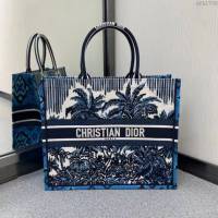 Dior女包 迪奧Book Tote藍色椰樹托特包 Dior刺繡購物袋  dfk1708