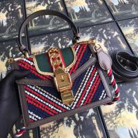 Gucci包 古馳新款 專櫃品質 470270彩布啡皮 Gucci手提女包 Gucci單肩斜挎包  gdj1000