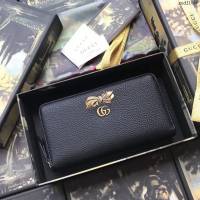 Gucci包 古馳錢包 524291黑皮拼粉皮 蝴蝶結 Gucci拉鏈女錢包  gudj1050