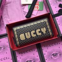 Gucci包 古馳錢包 510488黑全皮 原單SEGA標誌拉鏈包 圖形字體結合星星和邊框圖案 Gucci拉鏈長錢包  gudj1061